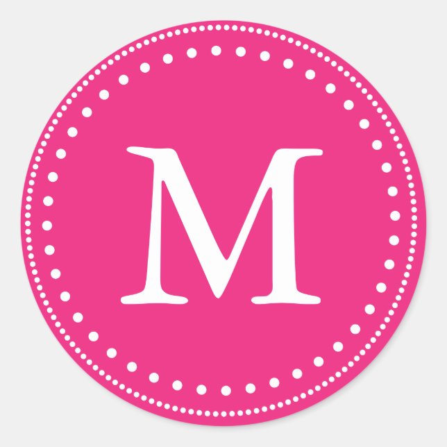 Sticker Rond Sceau d'enveloppe rose et blanc monogramme (Devant)