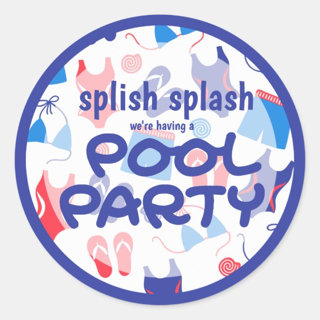 Sticker Rond Sceau d'enveloppe rouge blanc bleu piscine (Devant)