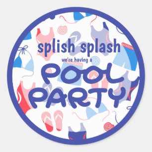 Sticker Rond Sceau d'enveloppe rouge blanc bleu piscine