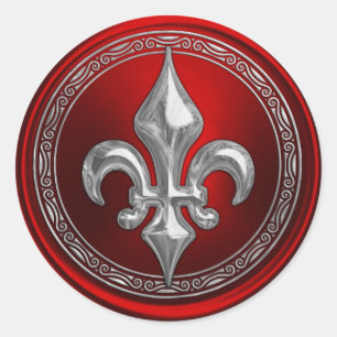 Sticker Rond Sceau d'enveloppe rouge et argent Fleur de Lis