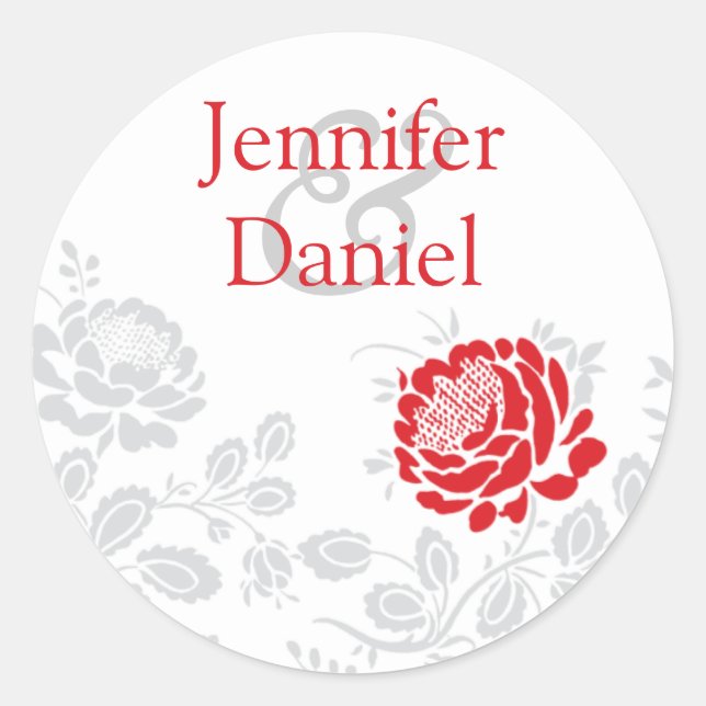 Sticker Rond Sceau d'enveloppe rouge et gris Damas (Devant)