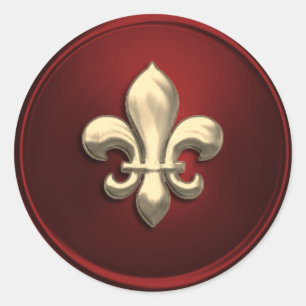 Sticker Rond Sceau d'enveloppe rouge et or Fleur de Lis