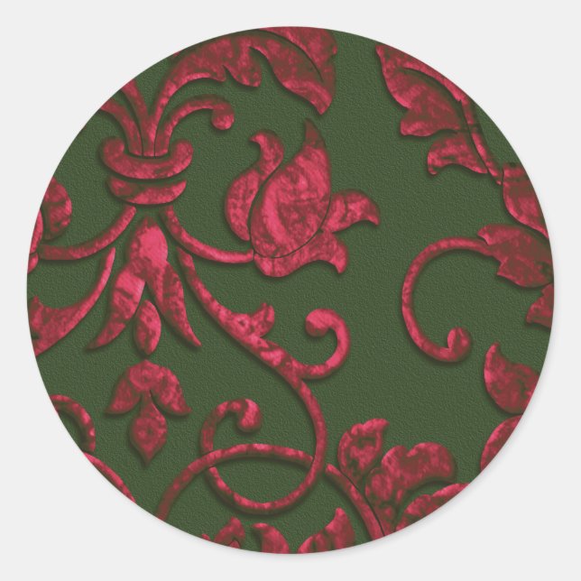 Sticker Rond Sceau d'enveloppe rouge et vert Damas (Devant)
