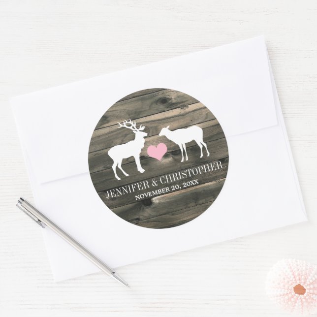 Sticker Rond Sceau d'enveloppe rustique Buck and Doe (Enveloppe)