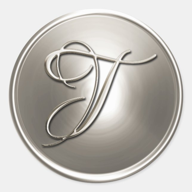 Sticker Rond Sceau d'enveloppe T Monogramme en argent (Devant)