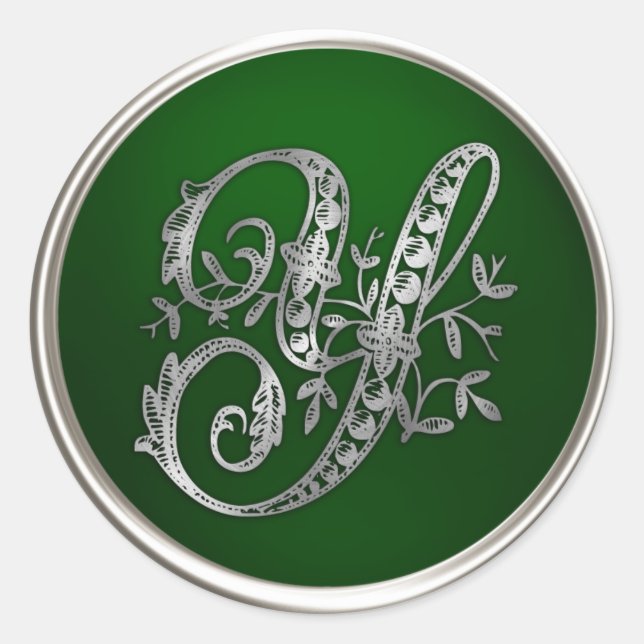 Sticker Rond Sceau d'enveloppe Y Monogramme d'argent et d'émera (Devant)