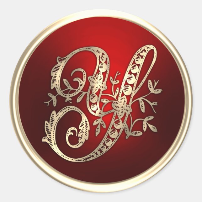 Sticker Rond Sceau d'enveloppe Y Monogramme or et rouge (Devant)