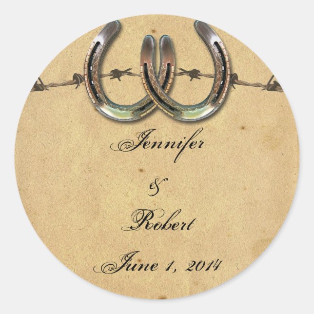 Sticker Rond Sceau d'enveloppes de fer à cheval rustique (Devant)