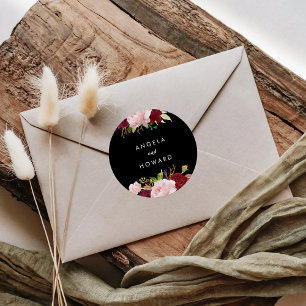 Sticker Rond Sceau d'enveloppes Mariage noir tropical classique