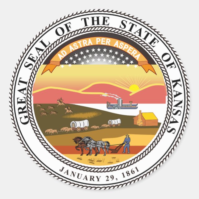 Sticker Rond Sceau d'État du Kansas (Devant)