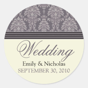 Sticker Rond Sceau d'invitation de Mariage damassé de charme (p