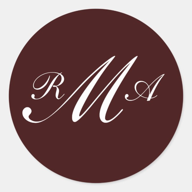 Sticker Rond Sceau d'invitation Monogramme Brown et blanc (Devant)