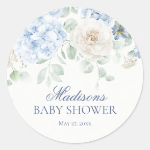 Sticker Rond Sceau d'invitation pour Baby Shower Blue Floral Ba