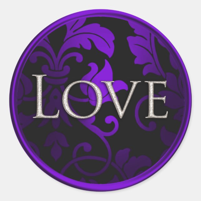 Sticker Rond Sceau Enveloppe Argent Love Damask (Devant)