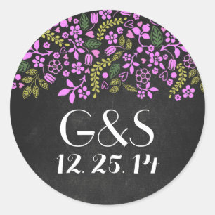 Sticker Rond Sceau mariage avec tableau de bord fleuri rustique