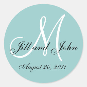 Sticker Rond Sceau Mariage bleu initial Monogramme