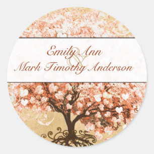 Sticker Rond Sceau Mariage de feuille de coeur de corail