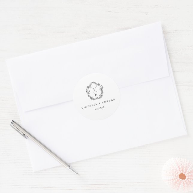 Sticker Rond Sceau Mariage d'enveloppe de monogramme de crête n (Enveloppe)