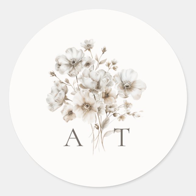 Sticker Rond Sceau Mariage d'enveloppe de monogramme floral rus (Devant)