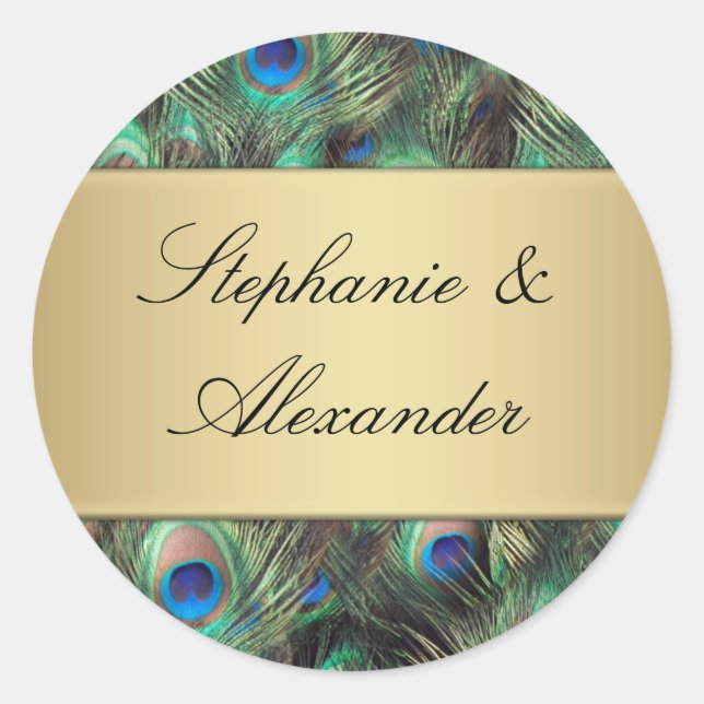 Sticker Rond Sceau Mariage d'enveloppe en plumes de rose doré (Devant)