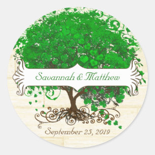 Sticker Rond Sceau Mariage Emerald Swirl Heart Leaf