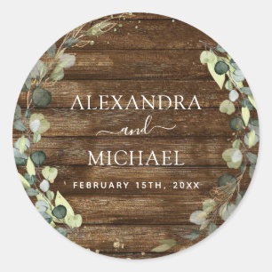 Sticker Rond Sceau mariage Eucalyptus Bois rustique Verdure