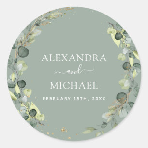 Sticker Rond Sceau mariage Eucalyptus Sage Vert verdure