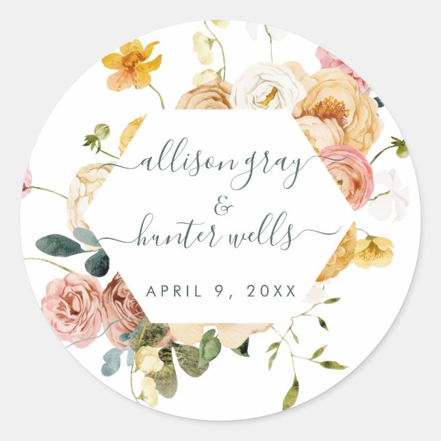 Sticker Rond Sceau Mariage floral | Sutton (Devant)