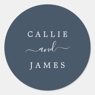 Sticker Rond Sceau Mariage minimaliste moderne bleu marine