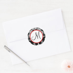 Sticker Rond Sceau Mariage noir Damask Monogram