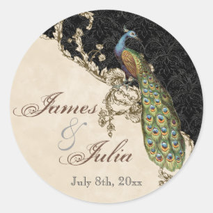 Sticker Rond Sceau Mariage Peacock & Etchat vintage