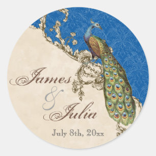 Sticker Rond Sceau Mariage Peacock & Etchat vintage
