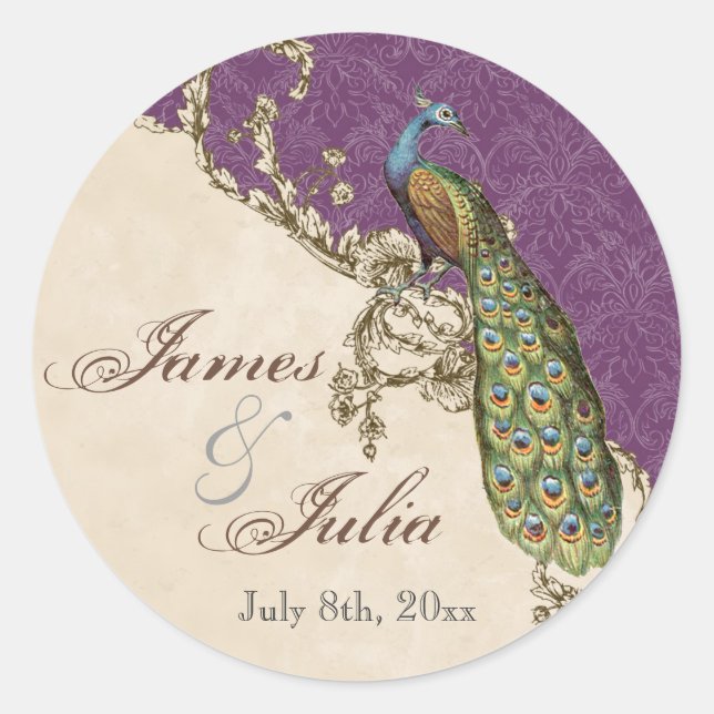 Sticker Rond Sceau Mariage Peacock & Etchat vintage (Devant)