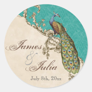 Sticker Rond Sceau Mariage Peacock & Etchat vintage