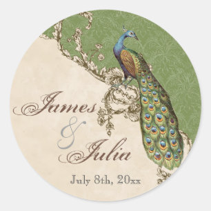Sticker Rond Sceau Mariage Peacock & Etchat vintage