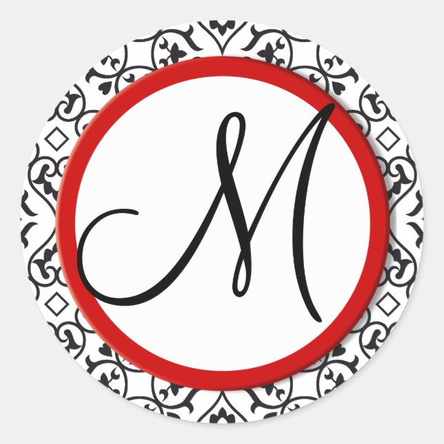 Sticker Rond Sceau Mariage rouge à molette noire et blanche Dam (Devant)