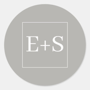 Sticker Rond Sceau Mariage simple et élégant Monogramme gris