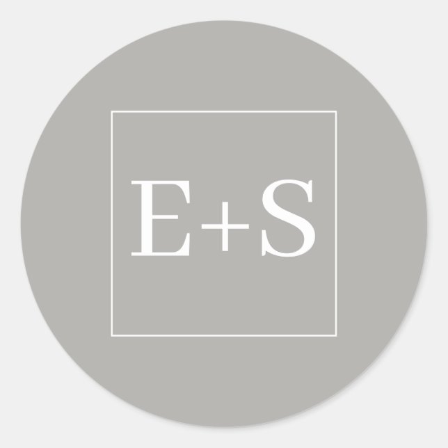 Sticker Rond Sceau Mariage simple et élégant Monogramme gris (Devant)