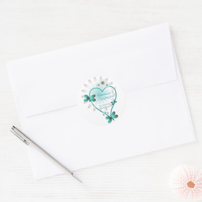 Sticker Rond Sceau mariage/Sticker Papillon Coeur (Enveloppe)