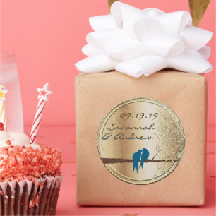 Sticker Rond Sceau Mariage turquoise Inséparable or