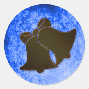 Sticker Rond Sceau Mariage vintage Bleu et Cloches Brown