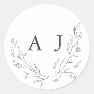 Sticker Rond Sceau monogramme floral budget