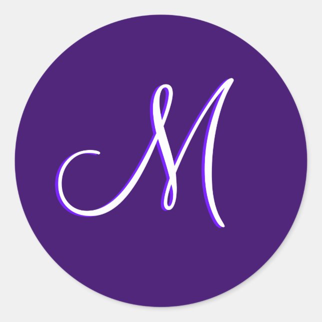 Sticker Rond Sceau violet Faire-part de mariage Monogramme M (Devant)