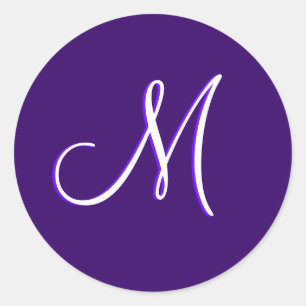 Sticker Rond Sceau violet Faire-part de mariage Monogramme M