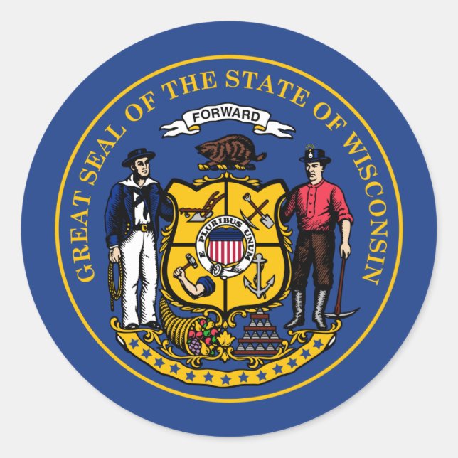 Sticker Rond Sceau Wisconsinite, Sceau de l'autocollant Wiscons (Devant)