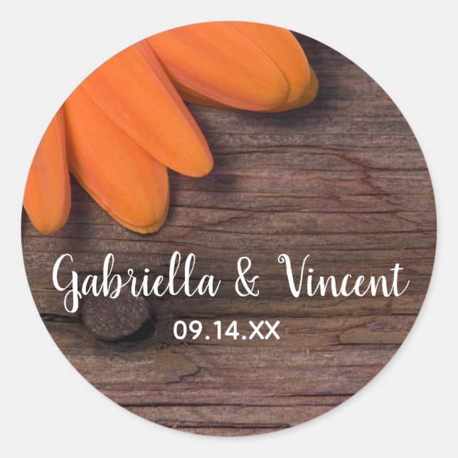 Sticker Rond Sceaux d'enveloppe de Mariage campagnard orange ru (Devant)