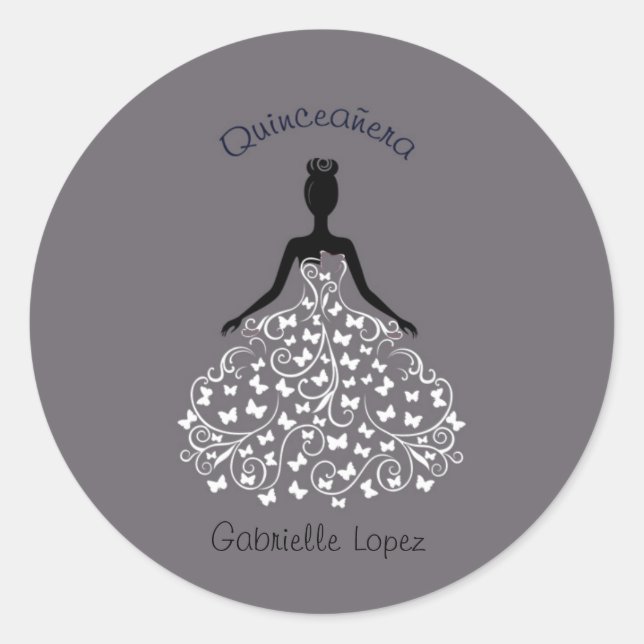 Sticker Rond Sceaux d'enveloppe en argent Quinceanera Papillon  (Devant)