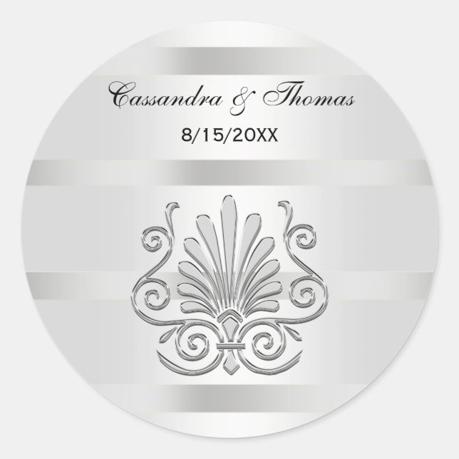 Sticker Rond Sceaux d'enveloppe en Plume R Argent Art Déco vint (Devant)