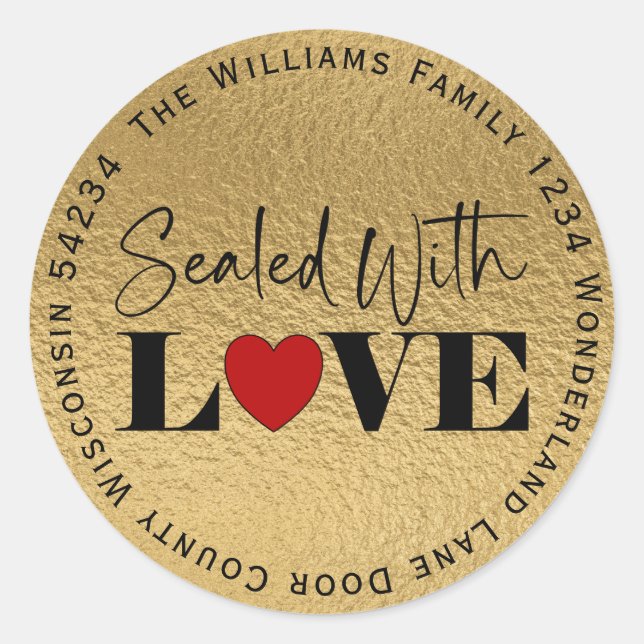 Sticker Rond Scellé avec amour Cercle de papier d'aluminium dor (Devant)