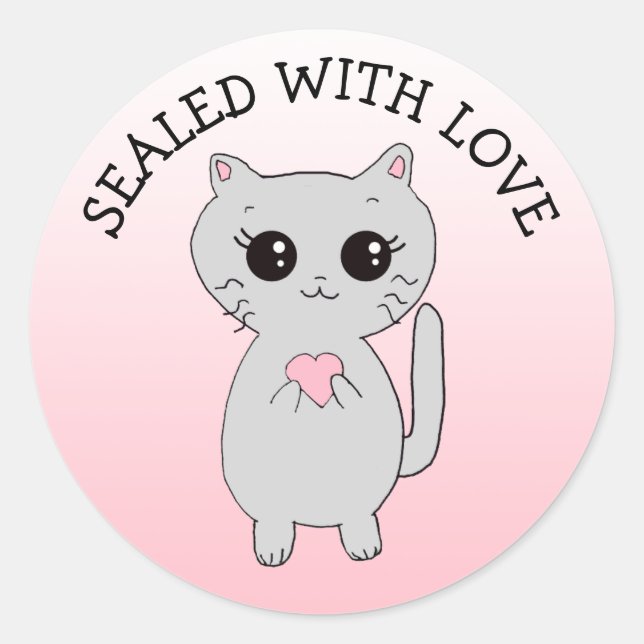Sticker Rond Scellé avec amour Petit Kitten avec Coeur (Devant)